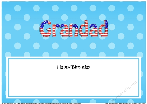 Large DL Happy Birthday GRANDAD insert USA Stars & Stripes