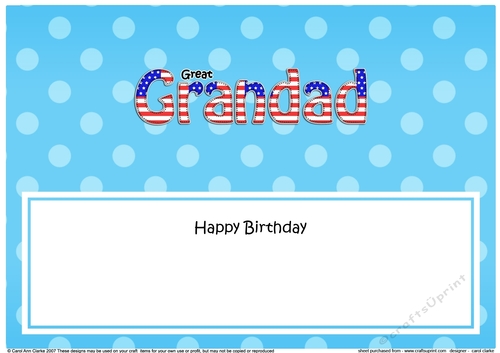 Large DL Happy Birthday GREAT GRANDAD insert USA Stars & Stripes