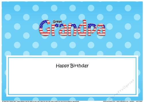 Large DL Happy Birthday GREAT GRANDPA insert USA Stars & Stripes