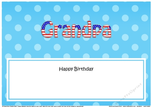 Large DL Happy Birthday GRANDPA insert USA Stars & Stripes