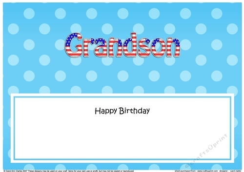Large DL Happy Birthday GRANDSON insert USA Stars & Stripes