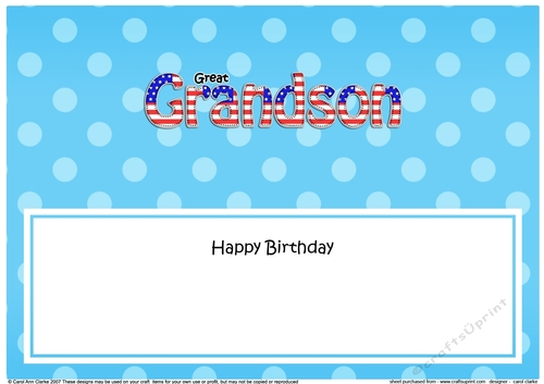 Large DL Happy Birthday GREAT GRANDSON insert USA Stars & Stripes