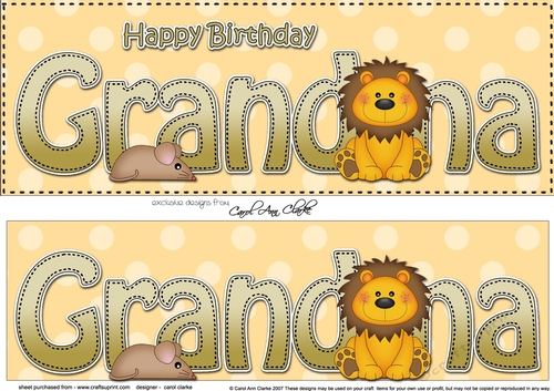 Large DL Happy Birthday GRANDMA 3D decoupage with Cute Lion