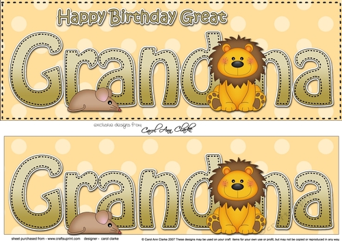 Large DL Happy Birthday GREAT GRANDMA 3D decoupage with Cute Lion