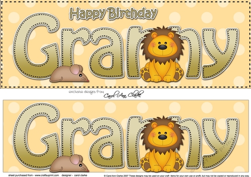 Large DL Happy Birthday GRANNY 3D decoupage with Cute Lion