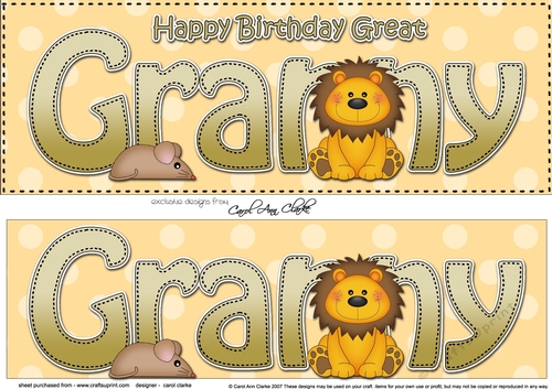 Large DL Happy Birthday GREAT GRANNY 3D decoupage with Cute Lion