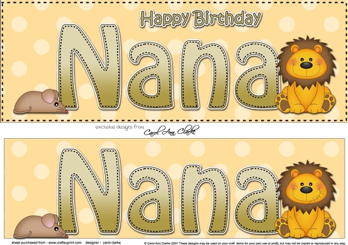 Large DL Happy Birthday NANA 3D decoupage with Cute Lion