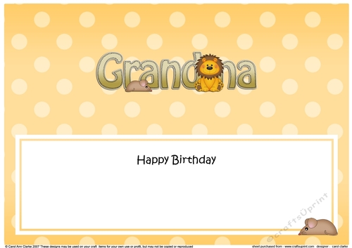Large DL Happy Birthday GRANDMA insert with Cute Lion