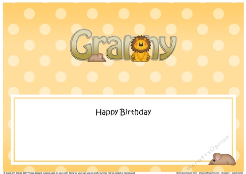 Large DL Happy Birthday GRANNY insert with Cute Lion