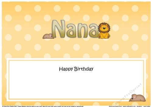 Large DL Happy Birthday NANA insert with Cute Lion