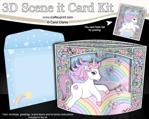 3D Triangle Shadow Box Scene it Card Kit - Cute Little Unicorn Sparkle