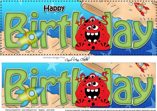 Large DL HAPPY BIRTHDAY 3D decoupage with Alien