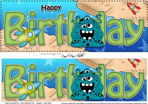 Large DL HAPPY BIRTHDAY 3D decoupage with Alien