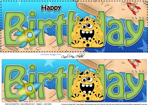 Large DL HAPPY BIRTHDAY 3D decoupage with Alien