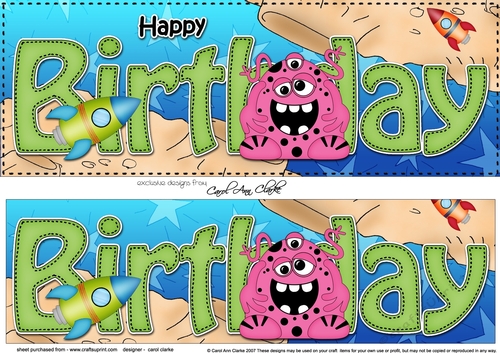 Large DL HAPPY BIRTHDAY 3D decoupage with Alien