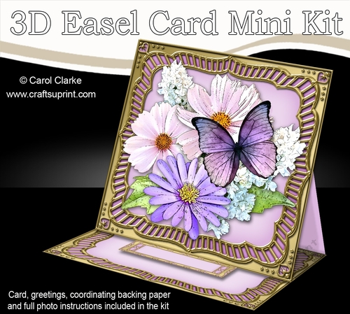 3D Easel Card Mini Kit - Butterfly & Flowers on Gold Frame