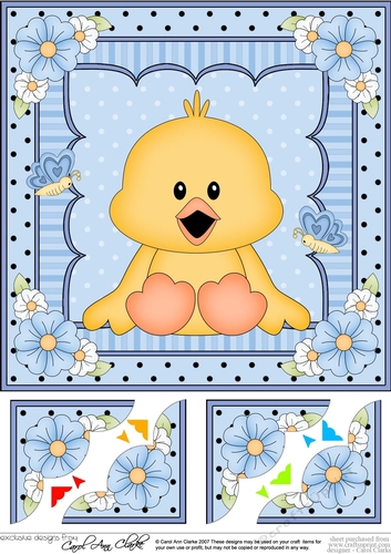 8 x 8 Cute Little Chick Scalloped Corner Topper  