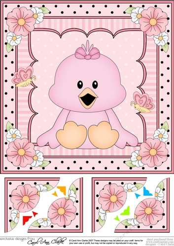 8 x 8 Cute Little Chick Scalloped Corner Topper  
