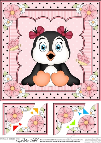 8 x 8 Cute Little Penguin Scalloped Corner Topper  