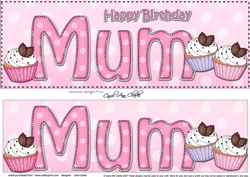 Large DL Happy Birthday MUM 3D decoupage with Cupcakes