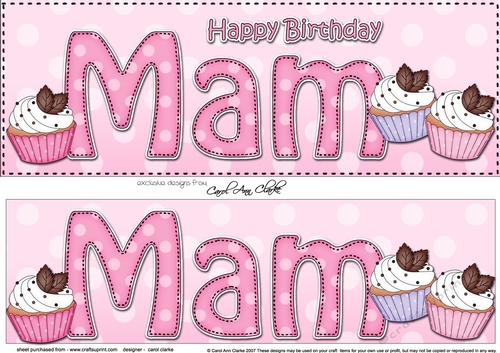 Large DL Happy Birthday MAM 3D decoupage with Cupcakes