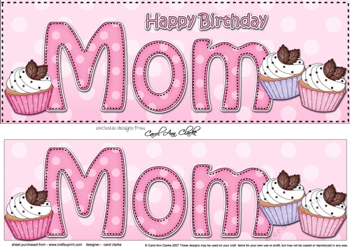 Large DL Happy Birthday MOM 3D decoupage with Cupcakes
