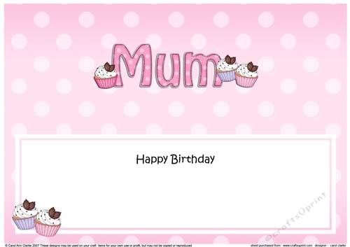 Large DL Happy Birthday MUM insert with Cupcakes