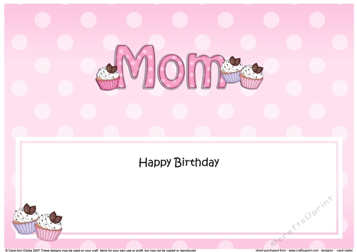 Large DL Happy Birthday MOM insert with Cupcakes