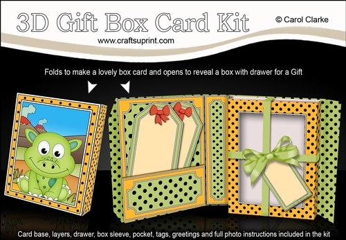 3D Cute Little Dino Gift Box Card Kit 3d Decoupage