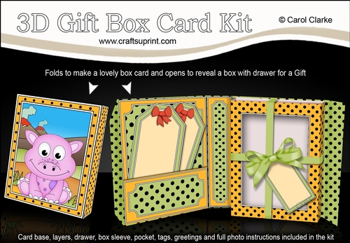 3D Cute Little Dino Gift Box Card Kit 3d Decoupage