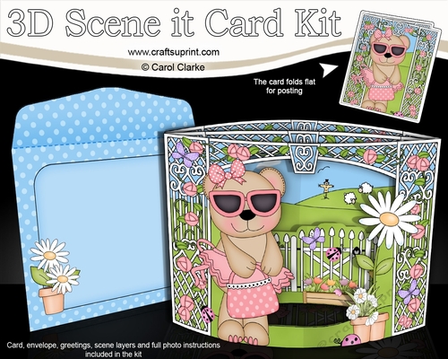3D Triangle Shadow Box Scene it Card Kit - Livvy Bear is in the Garden