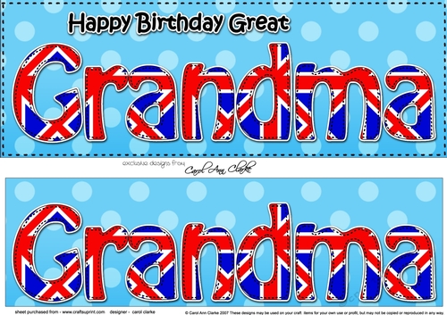 Large DL Happy Birthday GREAT GRANDMA 3D decoupage UK Union Jack