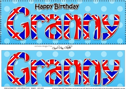Large DL Happy Birthday GRANNY 3D decoupage UK Union Jack