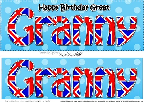Large DL Happy Birthday GREAT GRANNY 3D decoupage UK Union Jack