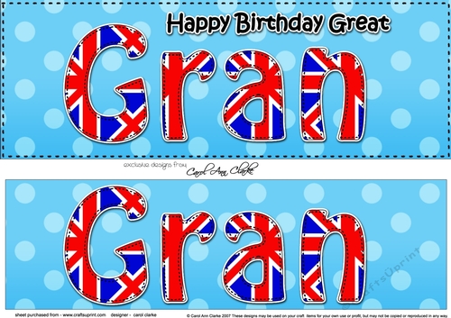 Large DL Happy Birthday GREAT GRAN 3D decoupage UK Union Jack