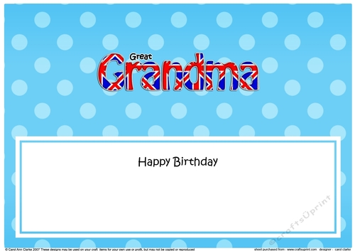 Large DL Happy Birthday GREAT GRANDMA insert UK Union Jack