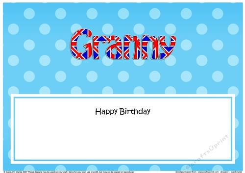 Large DL Happy Birthday GRANNY insert UK Union Jack