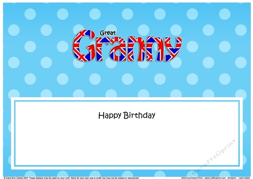 Large DL Happy Birthday GREAT GRANNY insert UK Union Jack