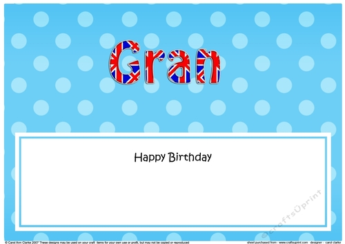 Large DL Happy Birthday GRAN insert UK Union Jack