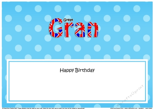 Large DL Happy Birthday GREAT GRAN insert UK Union Jack