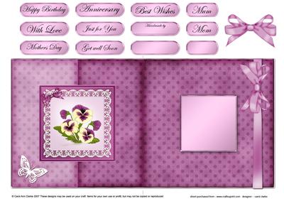 Pansy on Butterfly Lace Fold Back Card