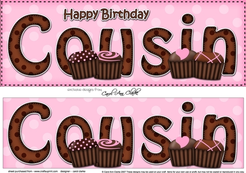Large DL Happy Birthday COUSIN 3D decoupage with Chocolates