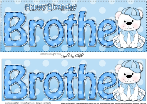 Large DL Happy Birthday BROTHER 3D decoupage with Austin Bear