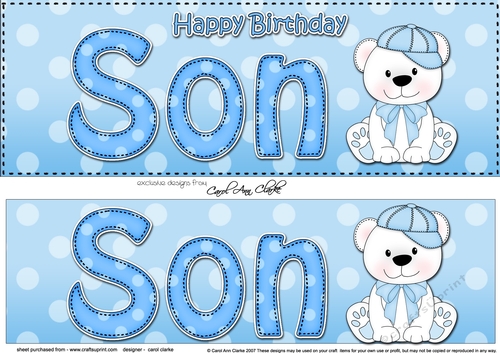 Large DL Happy Birthday SON 3D decoupage with Austin Bear