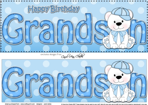 Large DL Happy Birthday GRANDSON 3D decoupage with Austin Bear