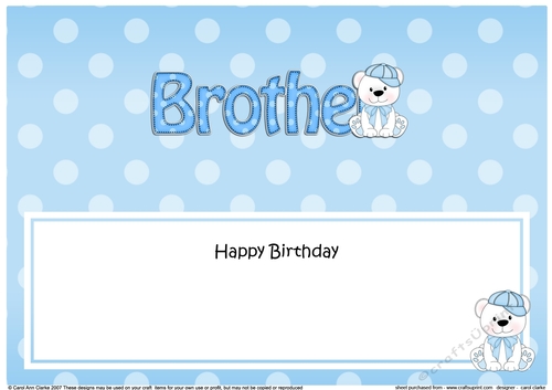 Large DL Happy Birthday BROTHER insert with Austin Bear