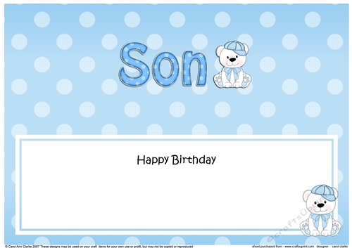 Large DL Happy Birthday SON insert with Austin Bear