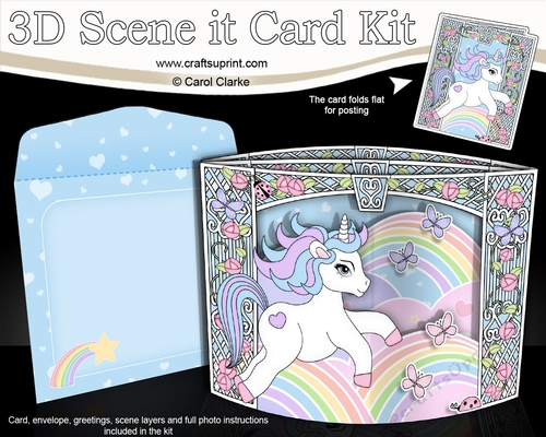 3D Triangle Shadow Box Scene it Card Kit - Cute Little Unicorn Magic