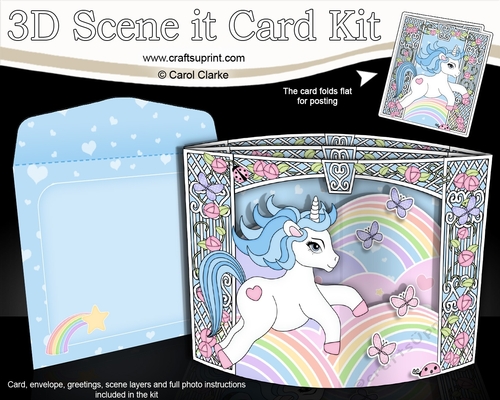 3D Triangle Shadow Box Scene it Card Kit - Cute Little Unicorn Magic