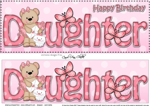 Large DL Happy Birthday DAUGHTER 3D decoupage with Livvy Bear